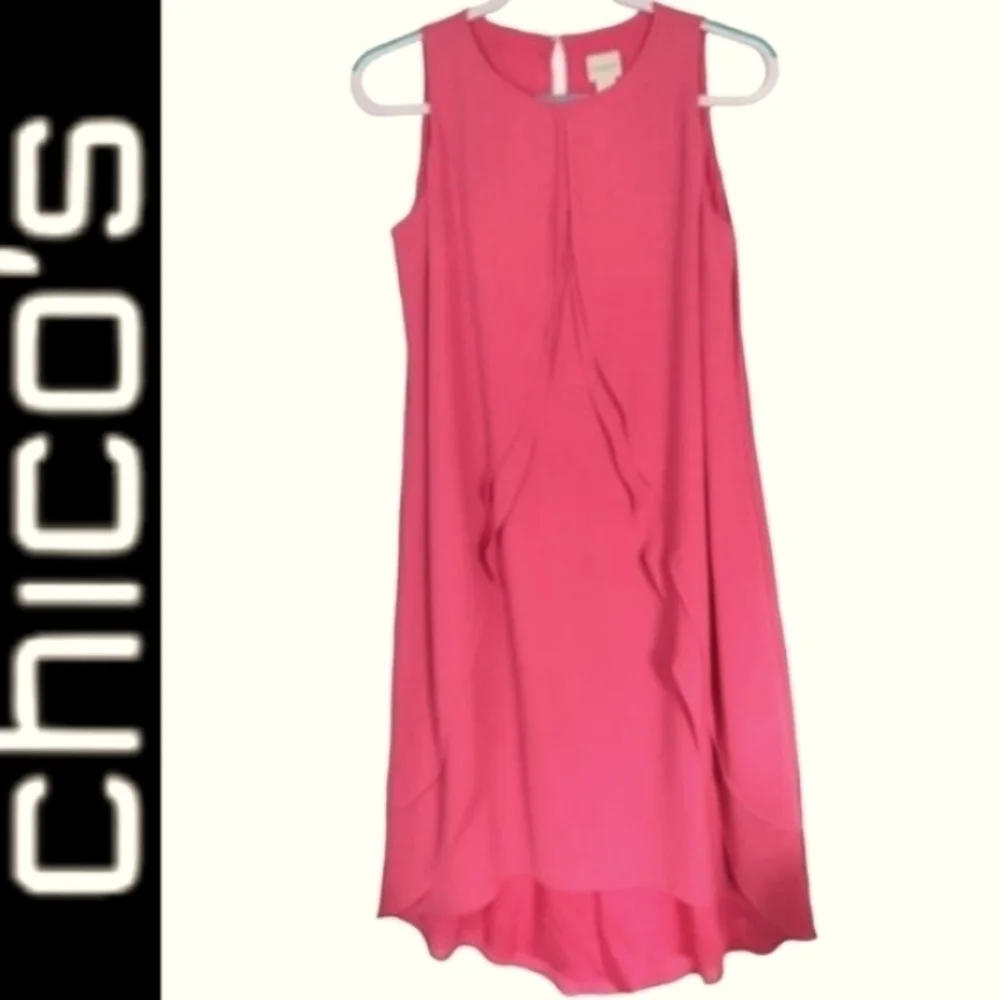 Chico's  Ellie Pink Sleeveless Layered Cascading Ruffle Midi Dress Size 4 - Picture 2 of 13